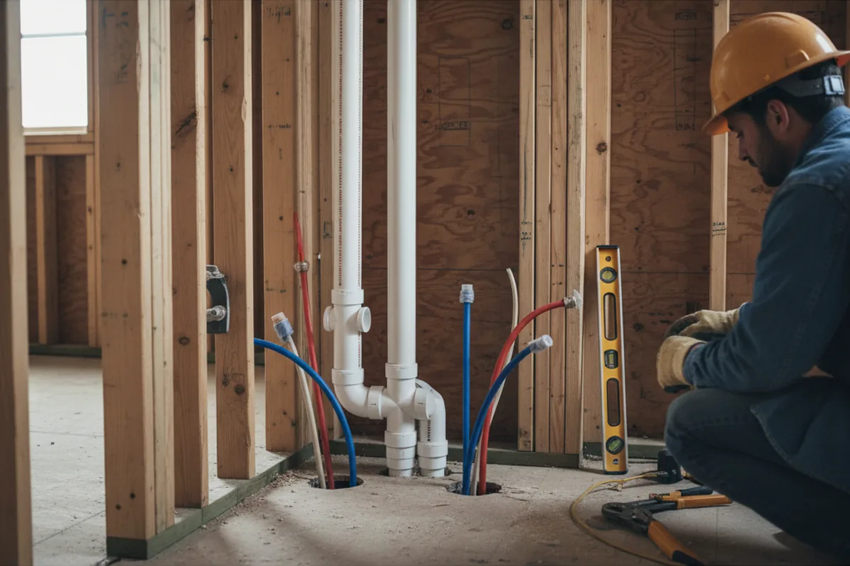 Drain and supply rough-in during Sump Pump Repair in Guthrie